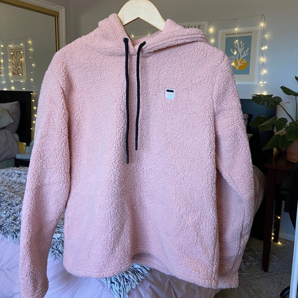 Fila Womens Light Pink Sherpa Hoodie, Josephine Crop Hoodie